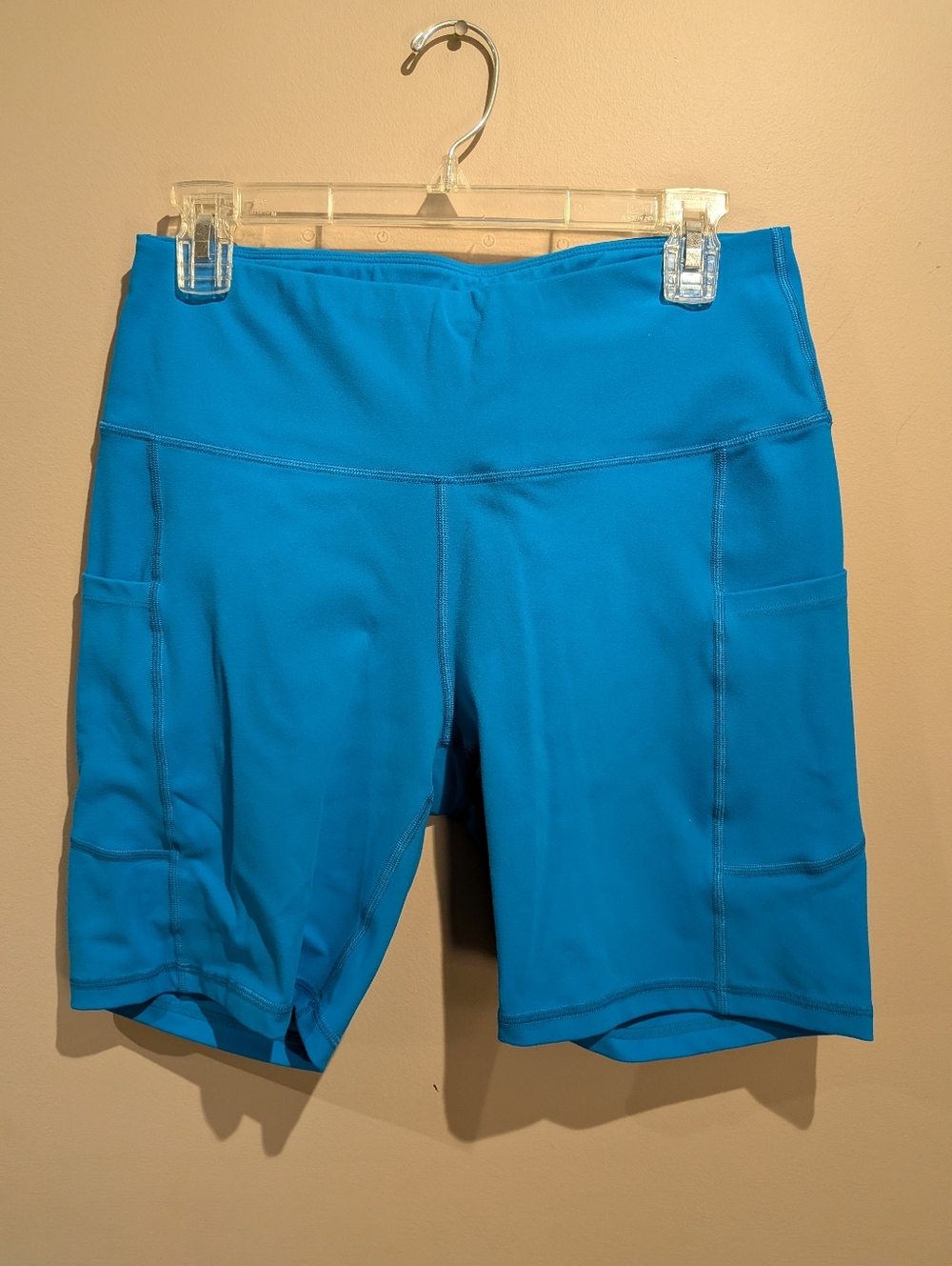 Iuga Biker Shorts w Tummy Control & Pockets, 6" Inseam, Electric Sky Blue,Size L